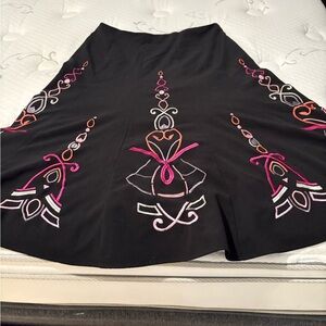 Sunny Leigh Black Skirt with Pink and Orange Embroidery
